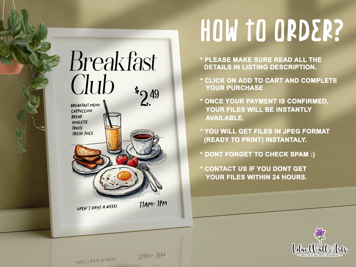 Breakfast Club Retro Cafe Menu Food Illustration Kitchen Poster - Image 2