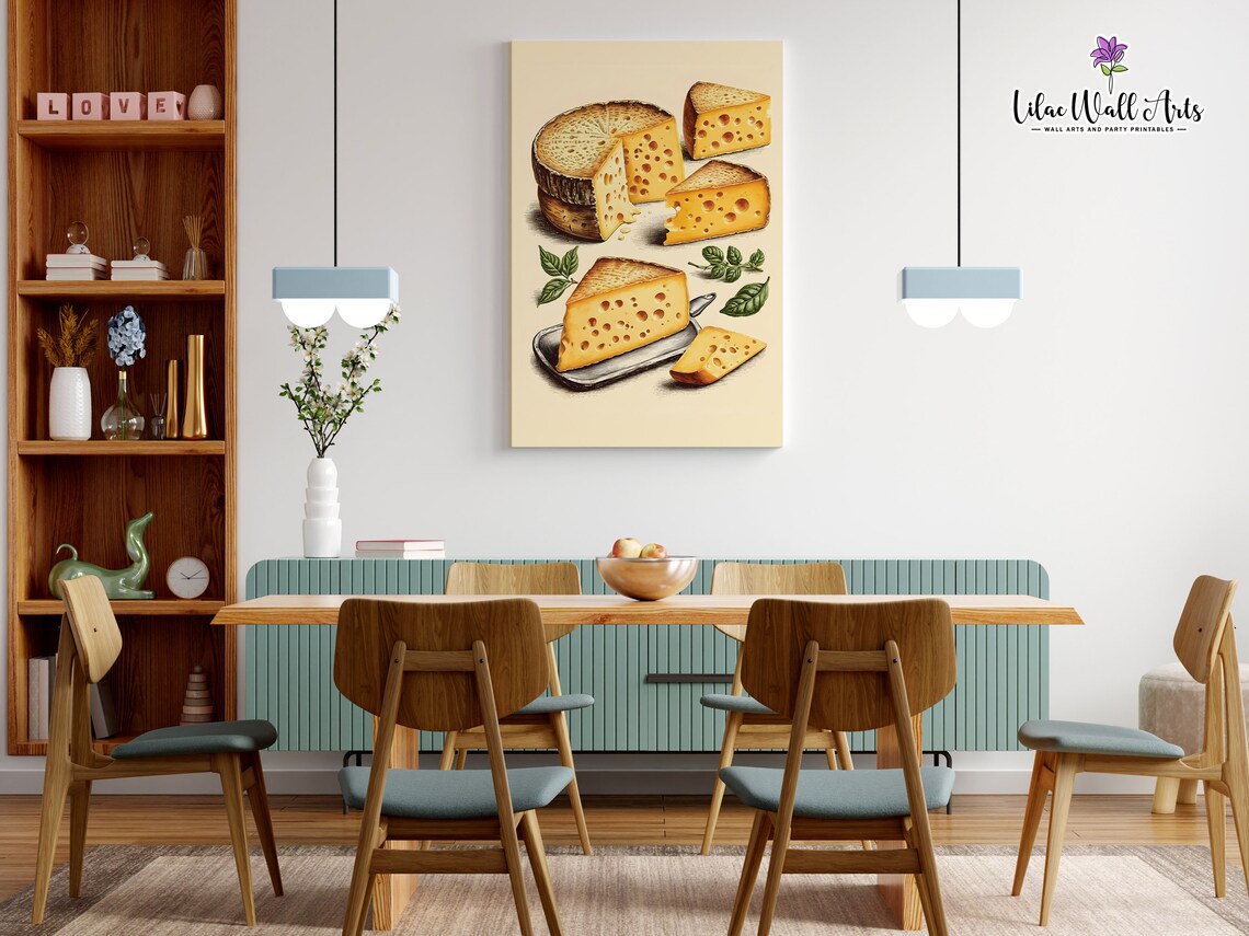 Vintage Swiss Cheese Illustration Kitchen Foodie Lover Wall Poster - Image 2