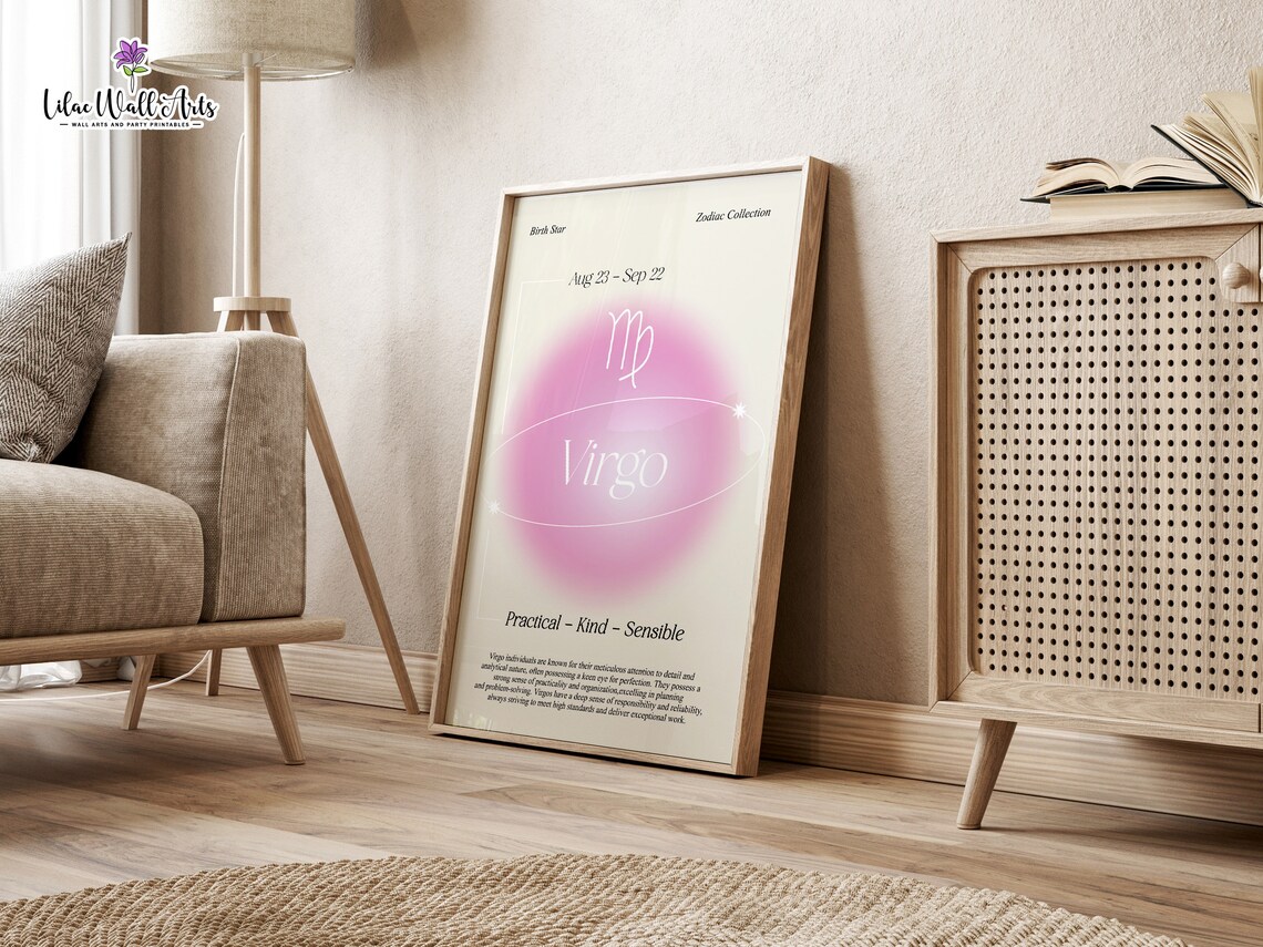 Virgo Zodiac Pink Aura Poster Aug 23 Sep 22 Birth Star Gift Art - Image 4