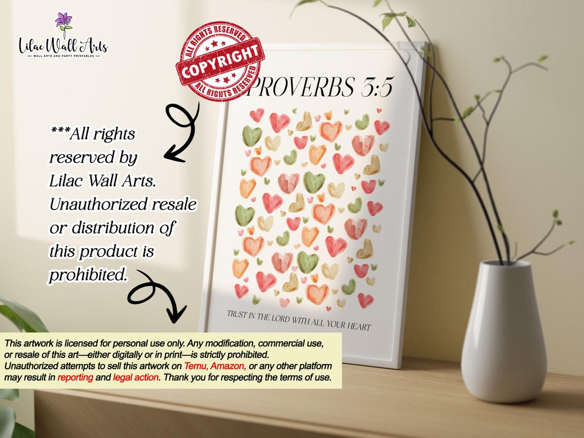 Proverbs 3:5 Trust in the Lord Watercolor Hearts Faith Poster - Image 2