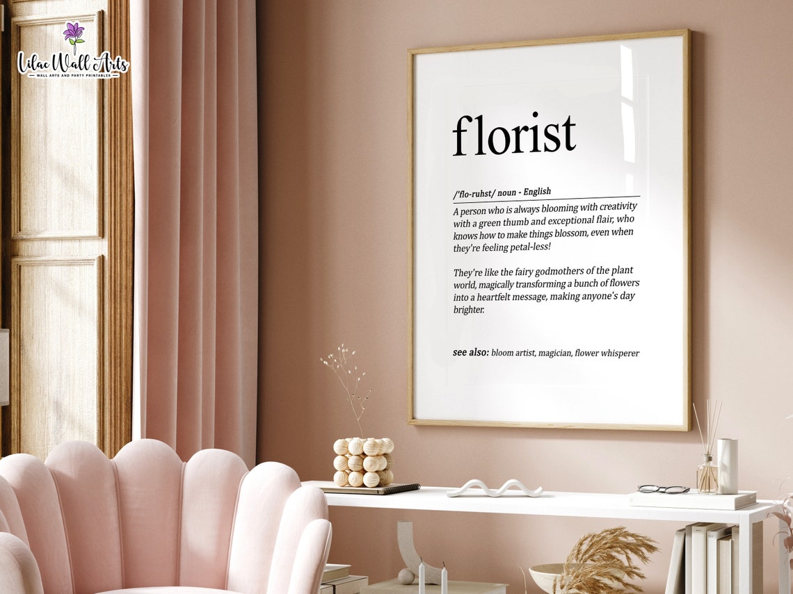 Florist Definition Print Wedding Florist Gift Idea Floral Shop Flower Shop Flower Woman Gift For Florist Floral Art Floral Wall Art - Image 3