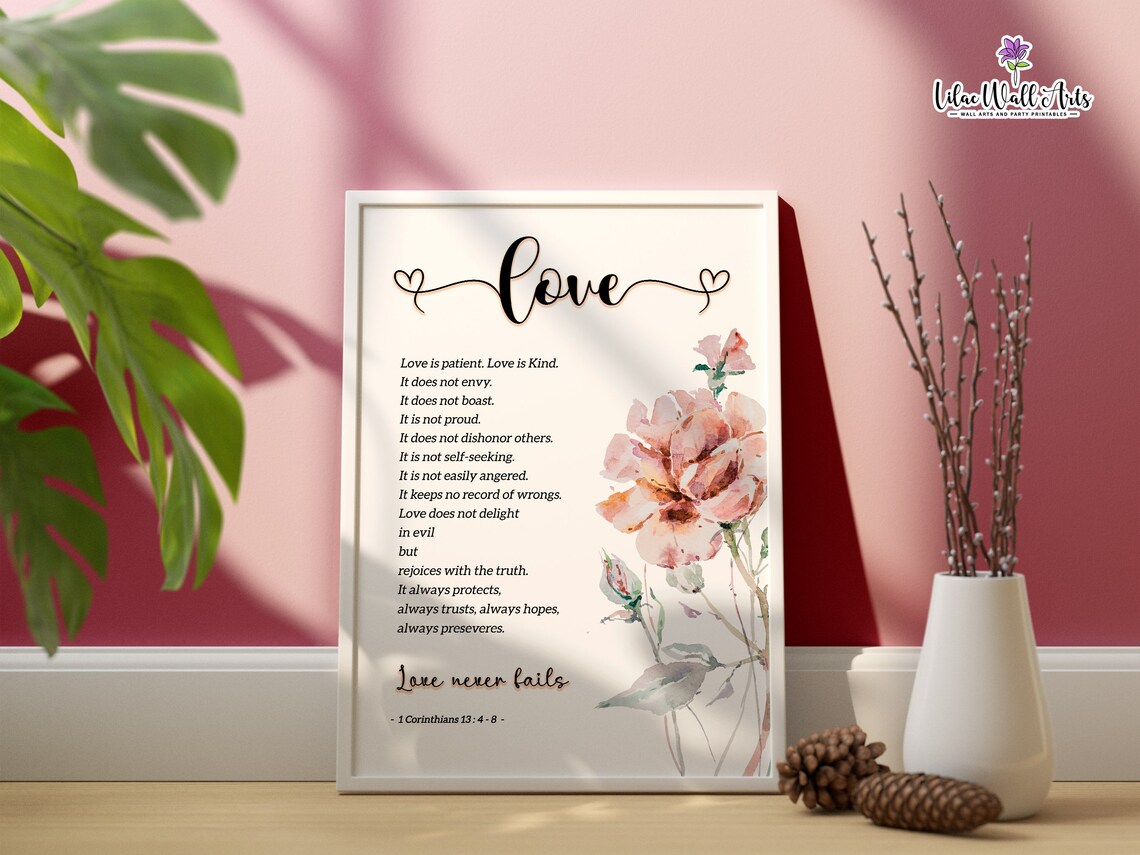 1 Corinthians Love Is Patient Scripture Floral Watercolor Print - Image 6