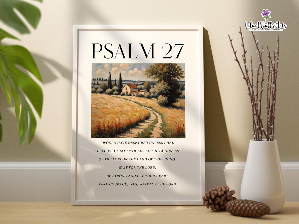 Psalm 27 Wait For The Lord Country Cottage Landscape Scripture Poster - Image 3