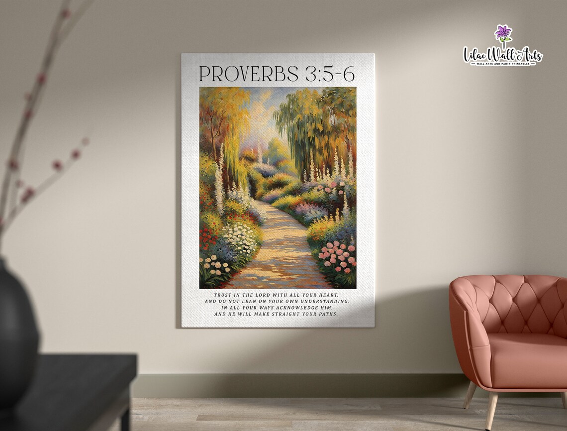 Proverbs 3 5 6 Monet Print Botanical Scripture Gift Bible Verse Painting Aesthetic Christian Farmhouse Proverbs Bible Artwork - Image 3