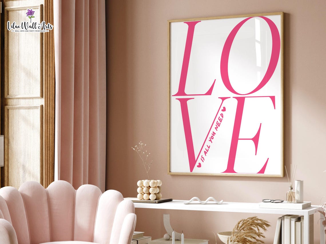 Pink Love Is All You Need Typography Girly Coquette Wall Poster - Image 2