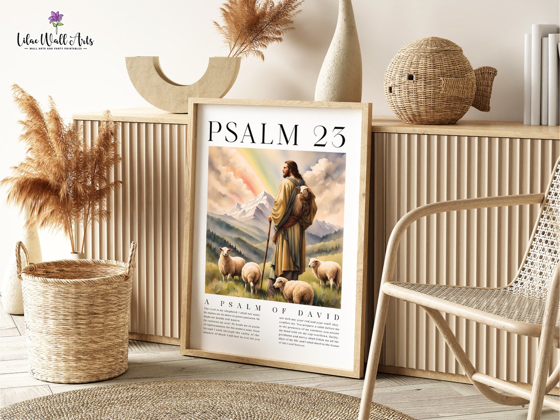 Psalm 23 Jesus The Good Shepherd Watercolor Bible Verse Art Poster - Image 5