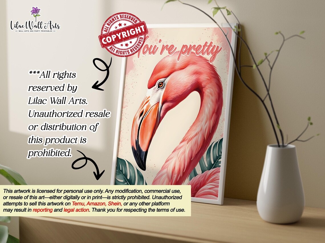 Youre Pretty Pink Flamingo Tropical Preppy Bathroom Art Poster - Image 3
