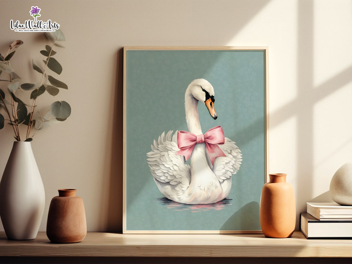Swan Print Grandmillenial Art Coquette Room Dcor Swan Wall Art Swan Lake Swan Painting Bird Wall Art Feminine Wall Art Swan Original - Image 6
