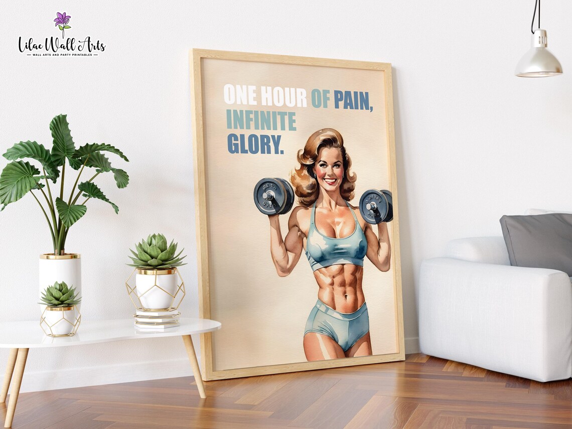 One Hour Of Pain Infinite Glory Retro Gym Woman Dumbbell Poster - Image 2