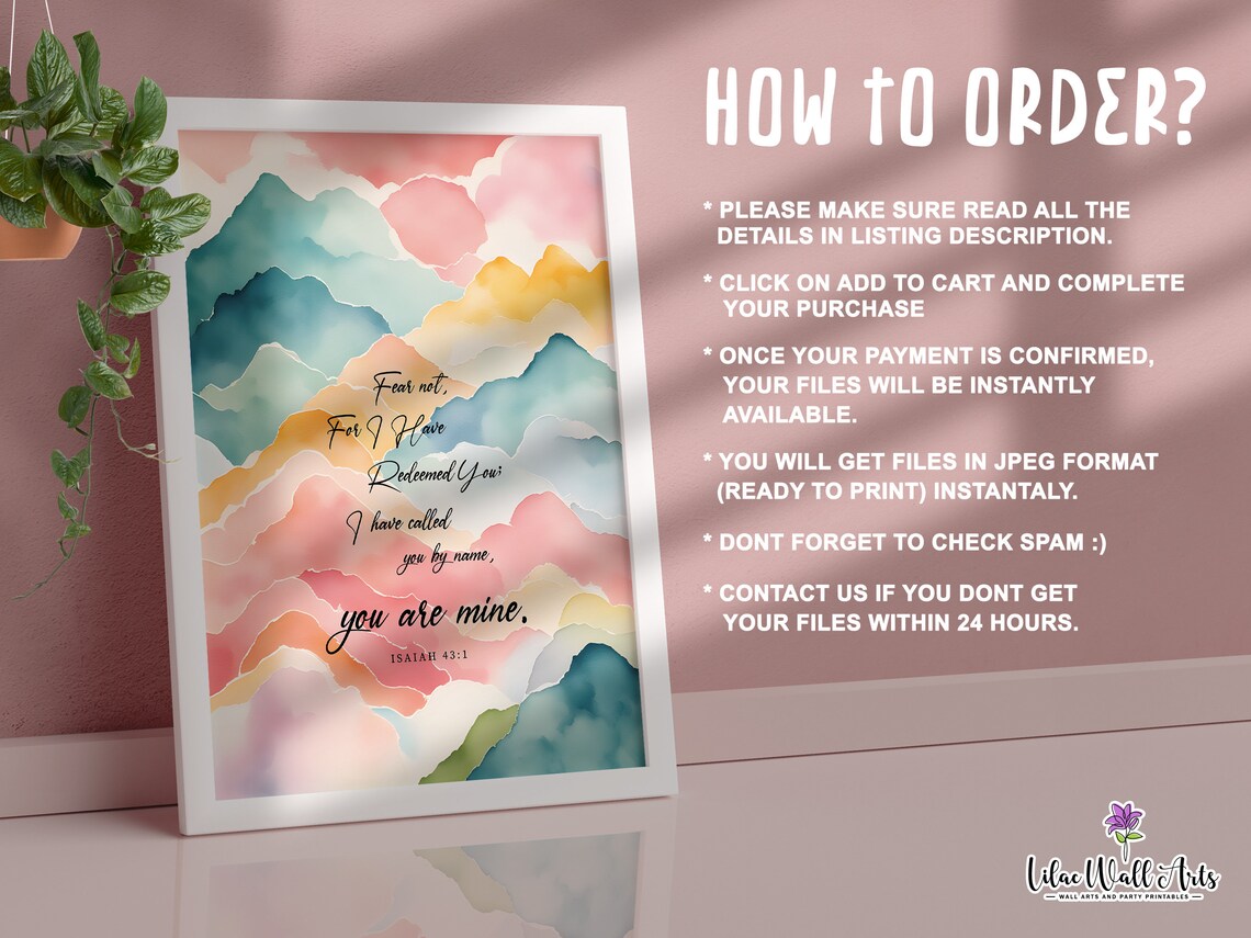 Isaiah 43 1 Fear Not Watercolor Mountain Pastel Christian Poster - Image 3