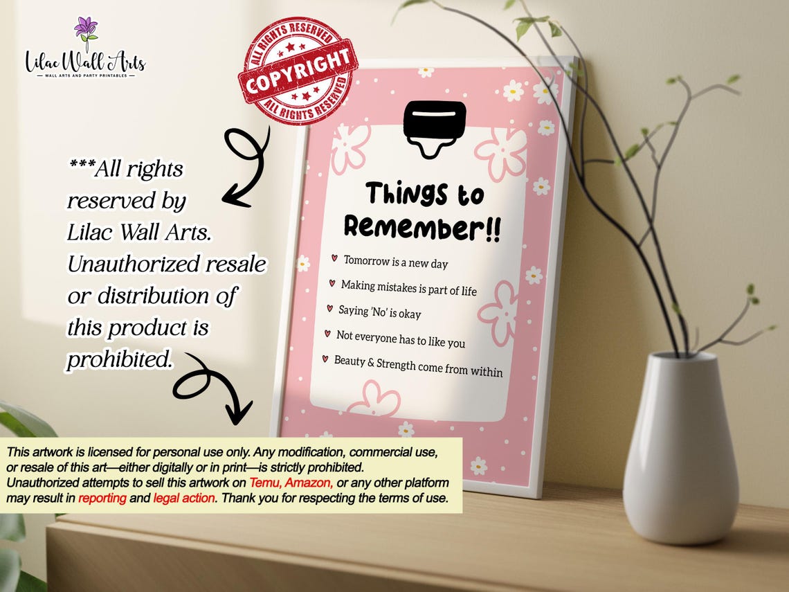 Things To Remember Affirmation List Pink Floral Quote Poster - Image 3