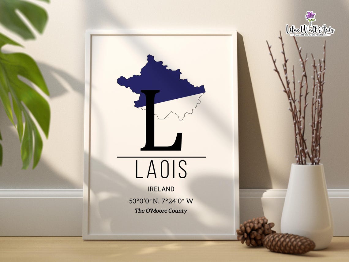 Laois Ireland Map Art GPS Coordinates County Travel Keepsake Poster