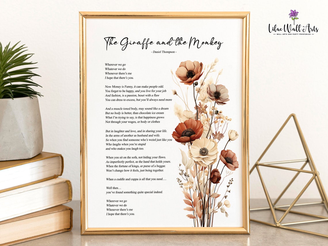 The Giraffe And The Monkey Daniel Thompson Love Poem Wildflower Poster - Image 5