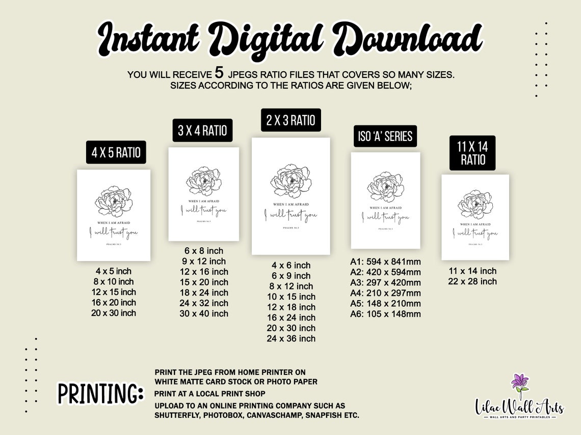 When I Am Afraid I Will Trust You Psalms 56 3 Peony Line Art Poster - Image 4