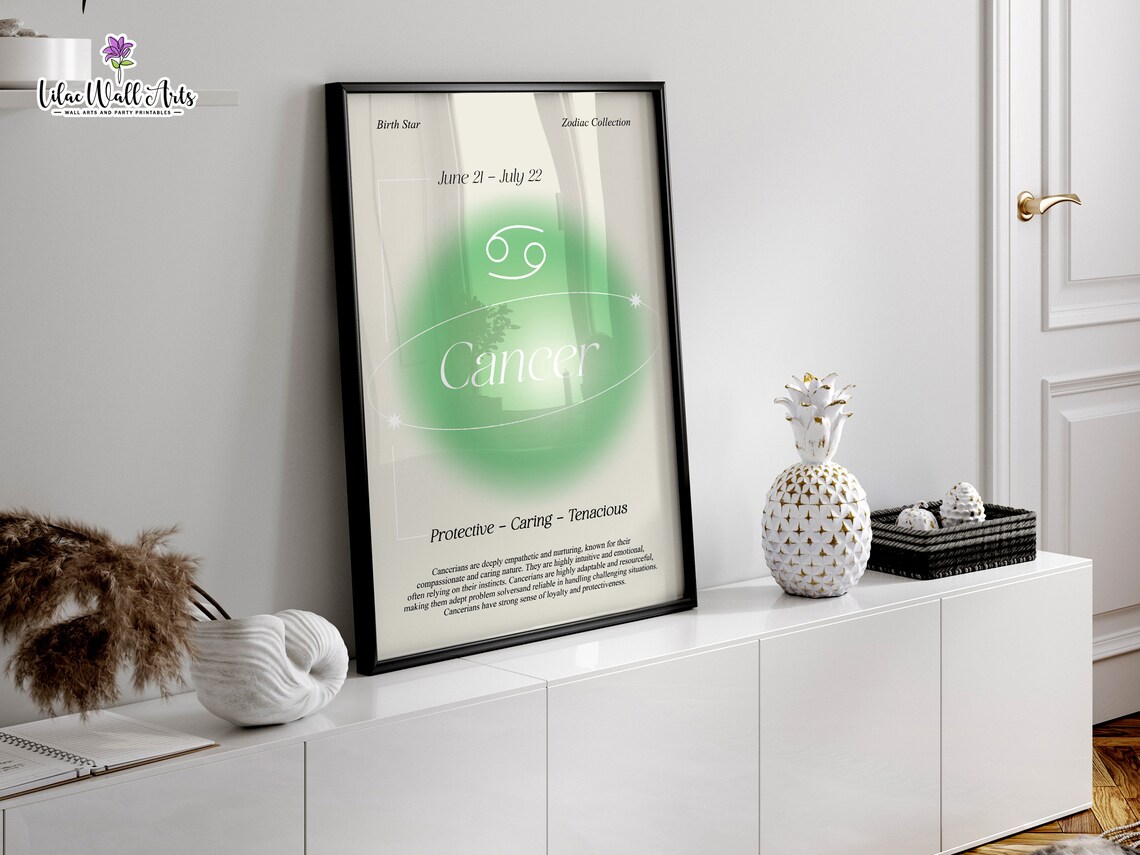 Cancer Zodiac Green Aura Poster June 21 July 22 Birth Star Gift - Image 2