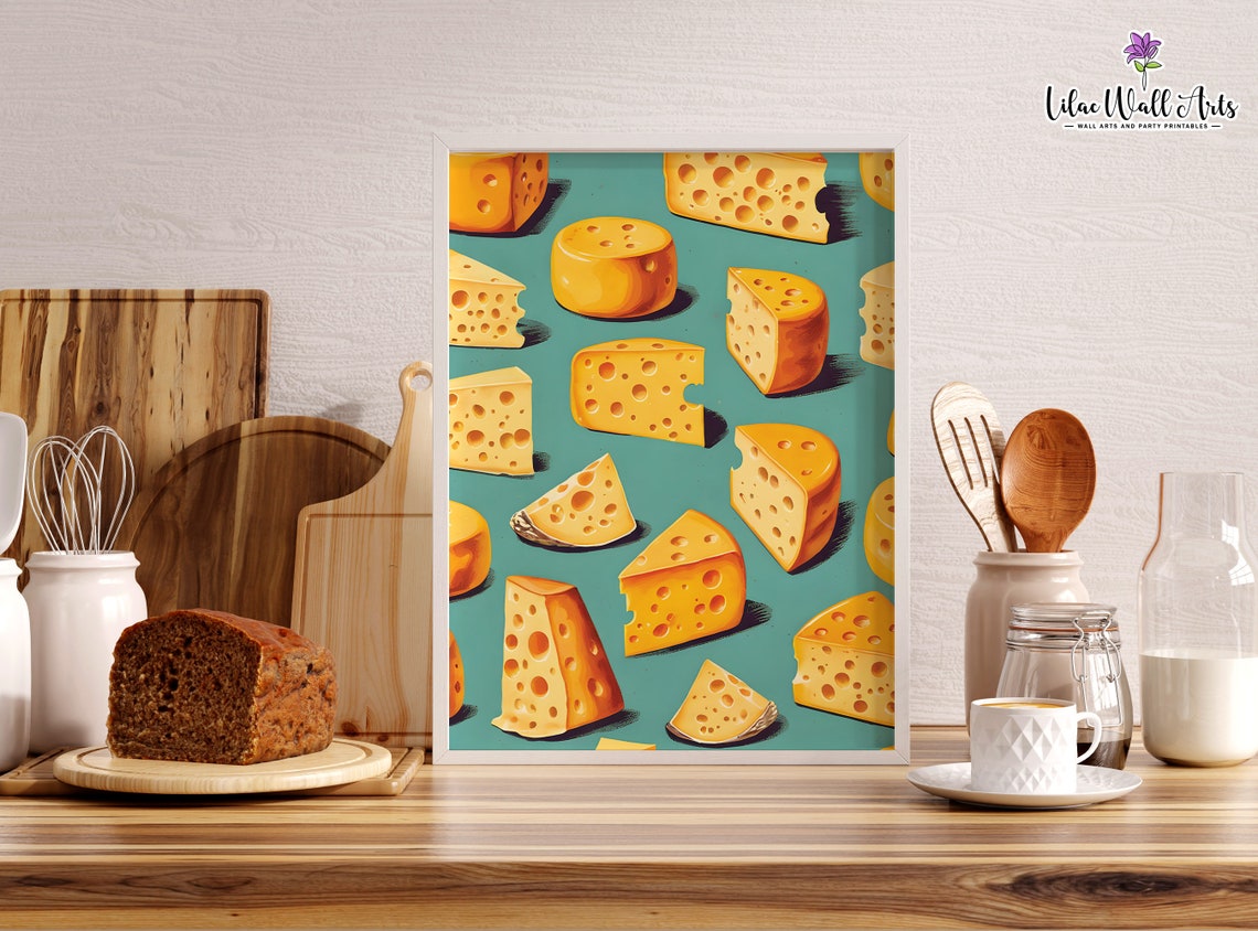 Retro Swiss Cheese Pattern Kitchen Poster Teal Food Lover Wall Decor - Image 5