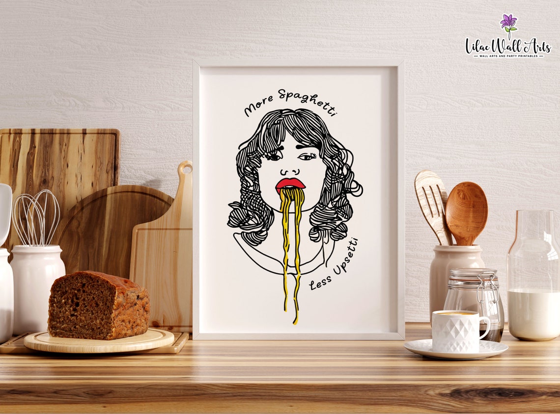 More Spaghetti Less Upsetti Funny Pasta Poster Kitchen Humor Decor - Image 4