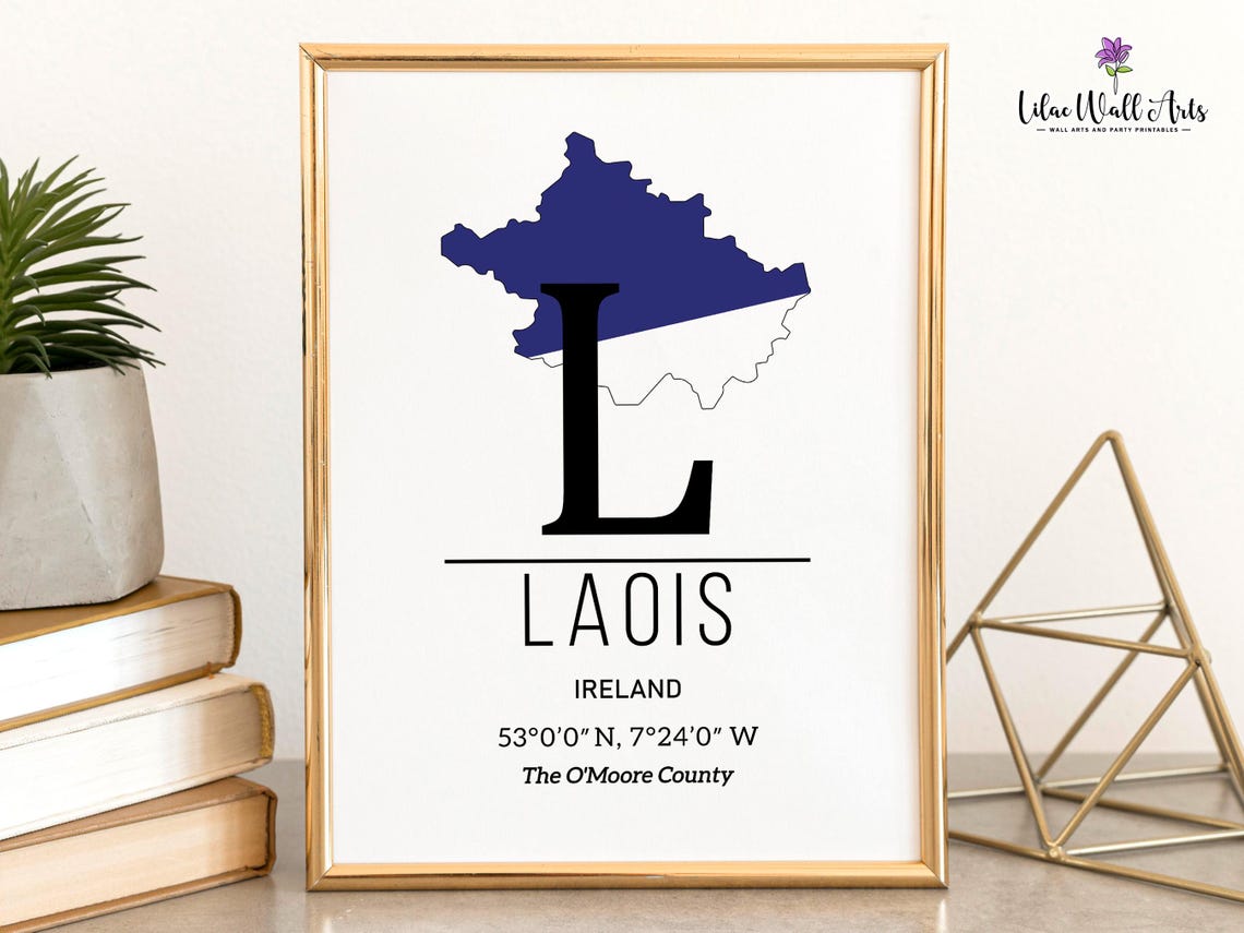 Laois Ireland Map Art GPS Coordinates County Travel Keepsake Poster - Image 2