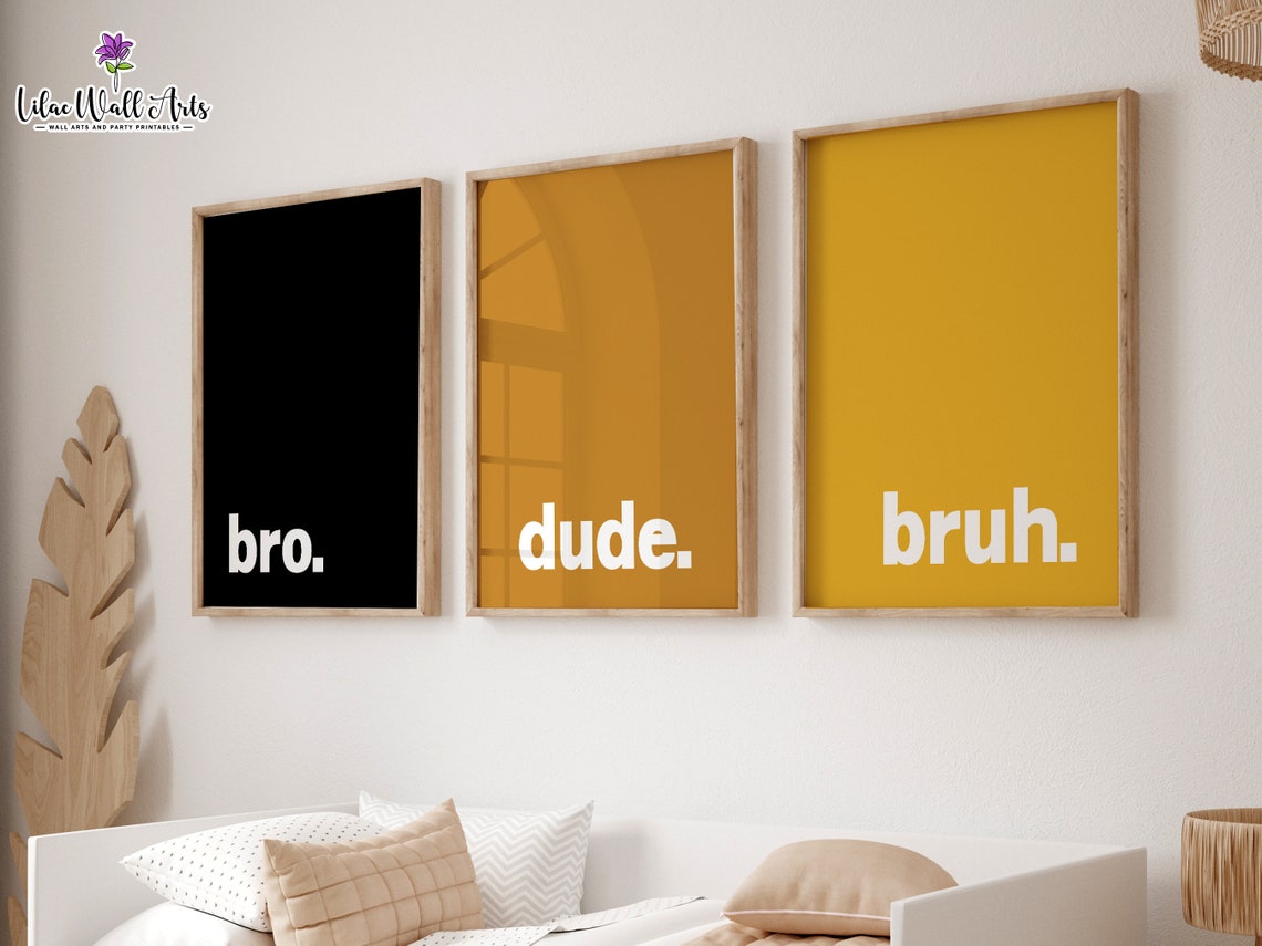 Bro Dude Bruh Minimalist Trio Black Mustard Yellow Typography Poster - Image 6