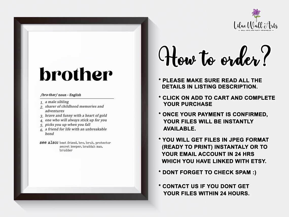 Brother Definition Heartfelt Gift for Brothers Typography Wall Art - Image 2