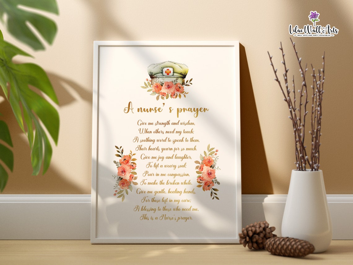 A Nurses Prayer Poem Rose Watercolor Nurse Cap Graduation Gift Poster - Image 5