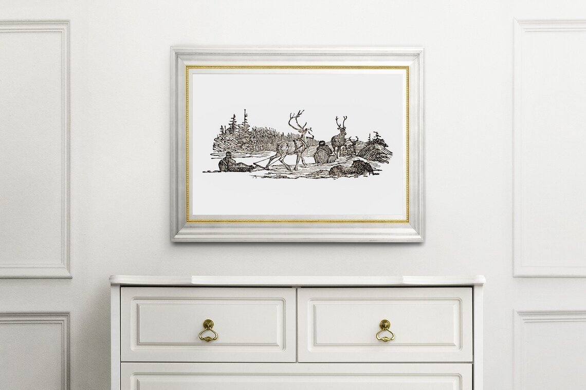 Reindeer Sketch Painting Christmas Vintage Art Print - Image 2