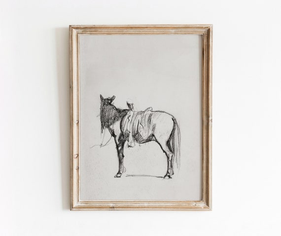 Saddled Horse Vintage Farm Animal Sketch Art Print