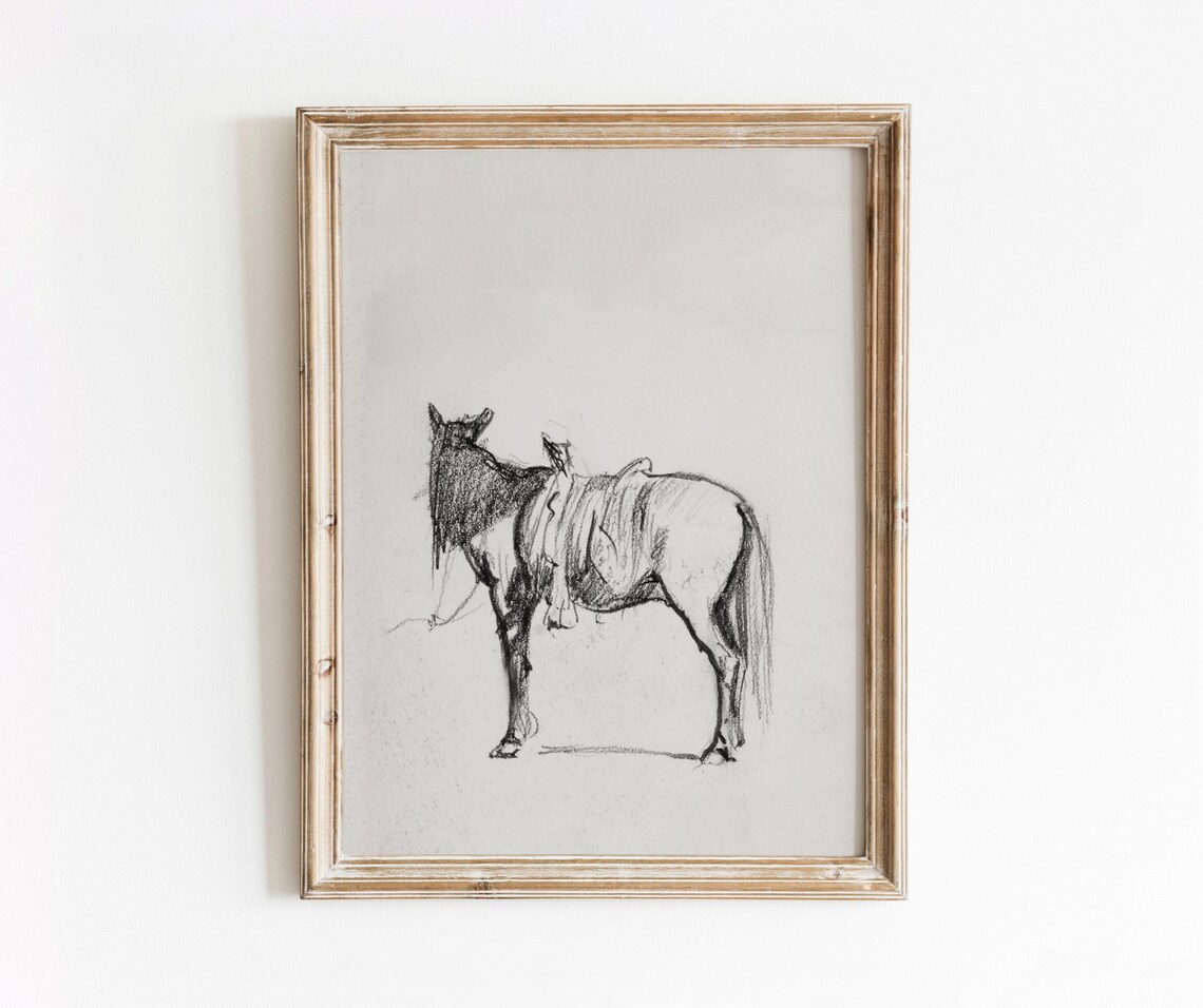 Saddled Horse Vintage Farm Animal Sketch Art Print