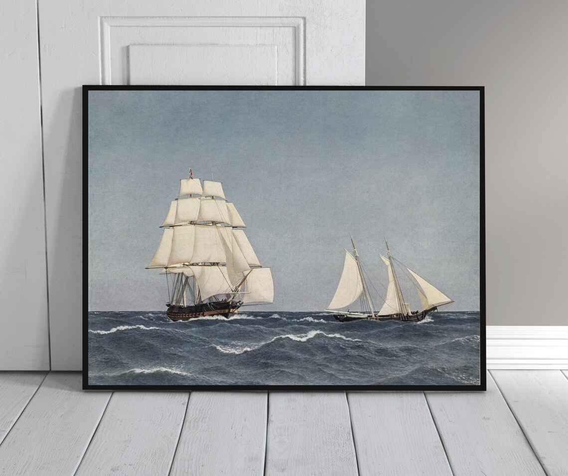 Pursuit At Sea Vintage Ships Seascape Art Print - Image 3