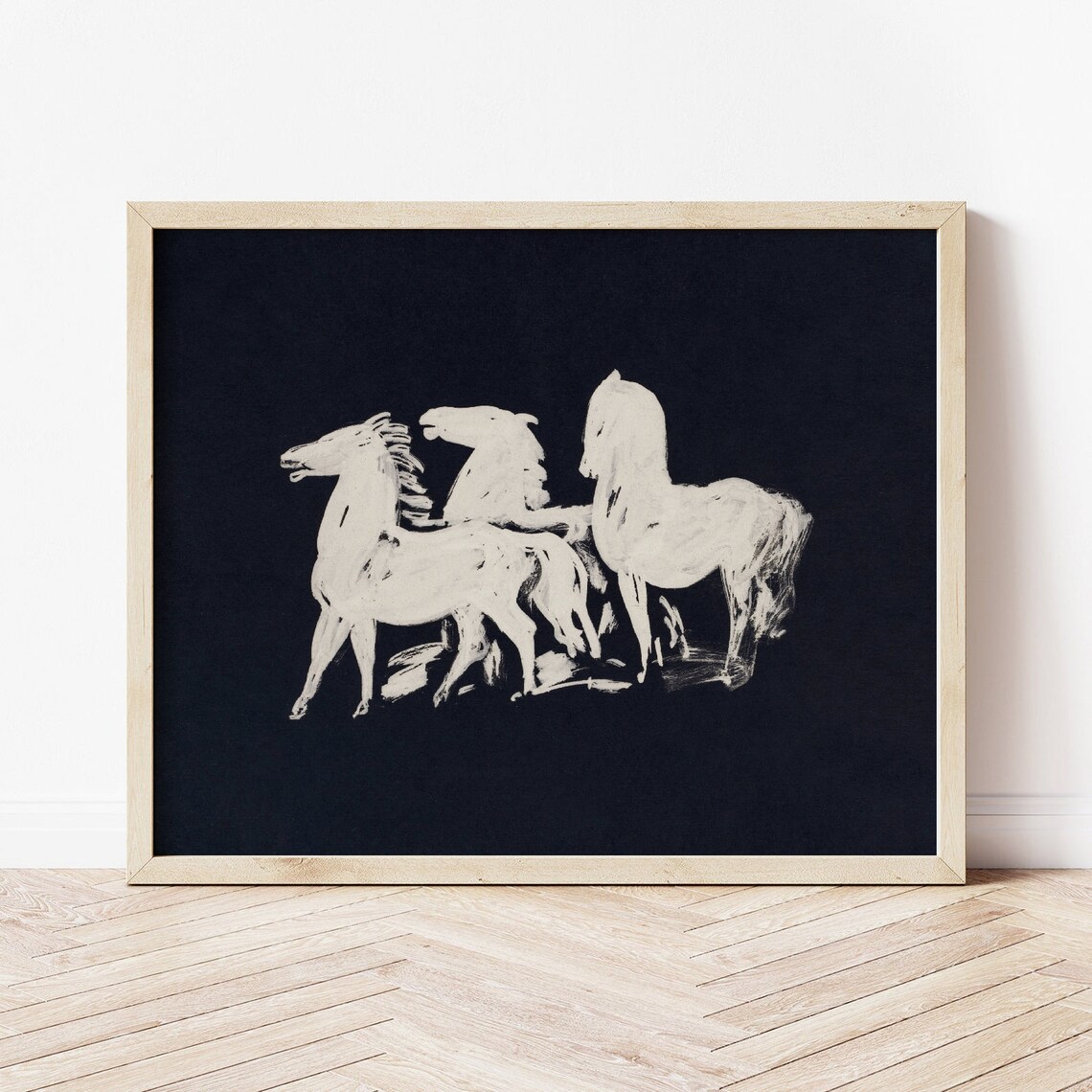 Three White Horses Vintage Minimalist Art Print - Image 2