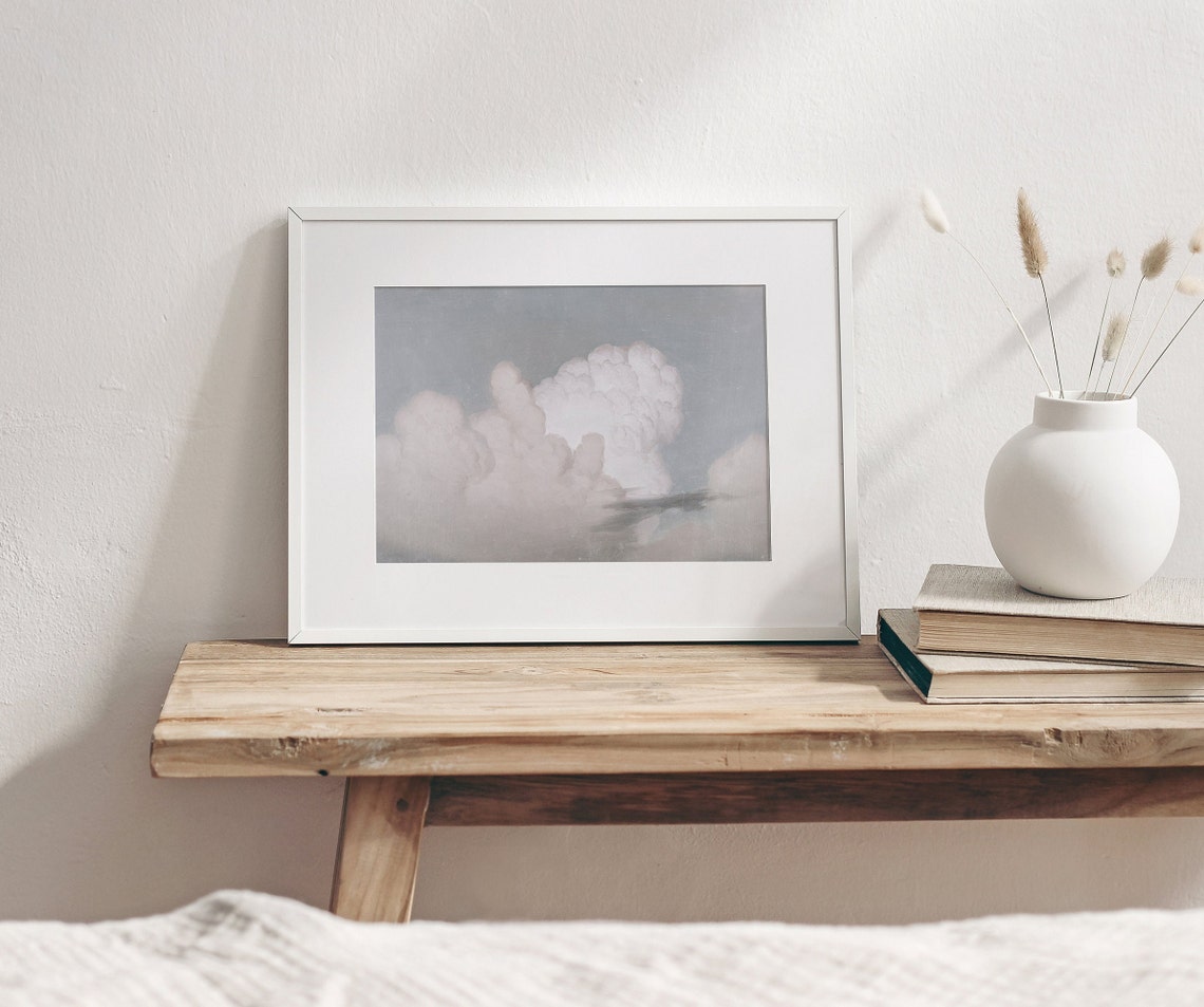 Vintage Blue Sky Cloud Study Soft White Cumulus Oil Painting Poster - Image 2