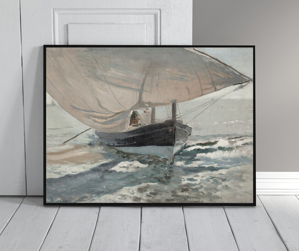 Boat At Shore Vintage Nautical Art Print - Image 4