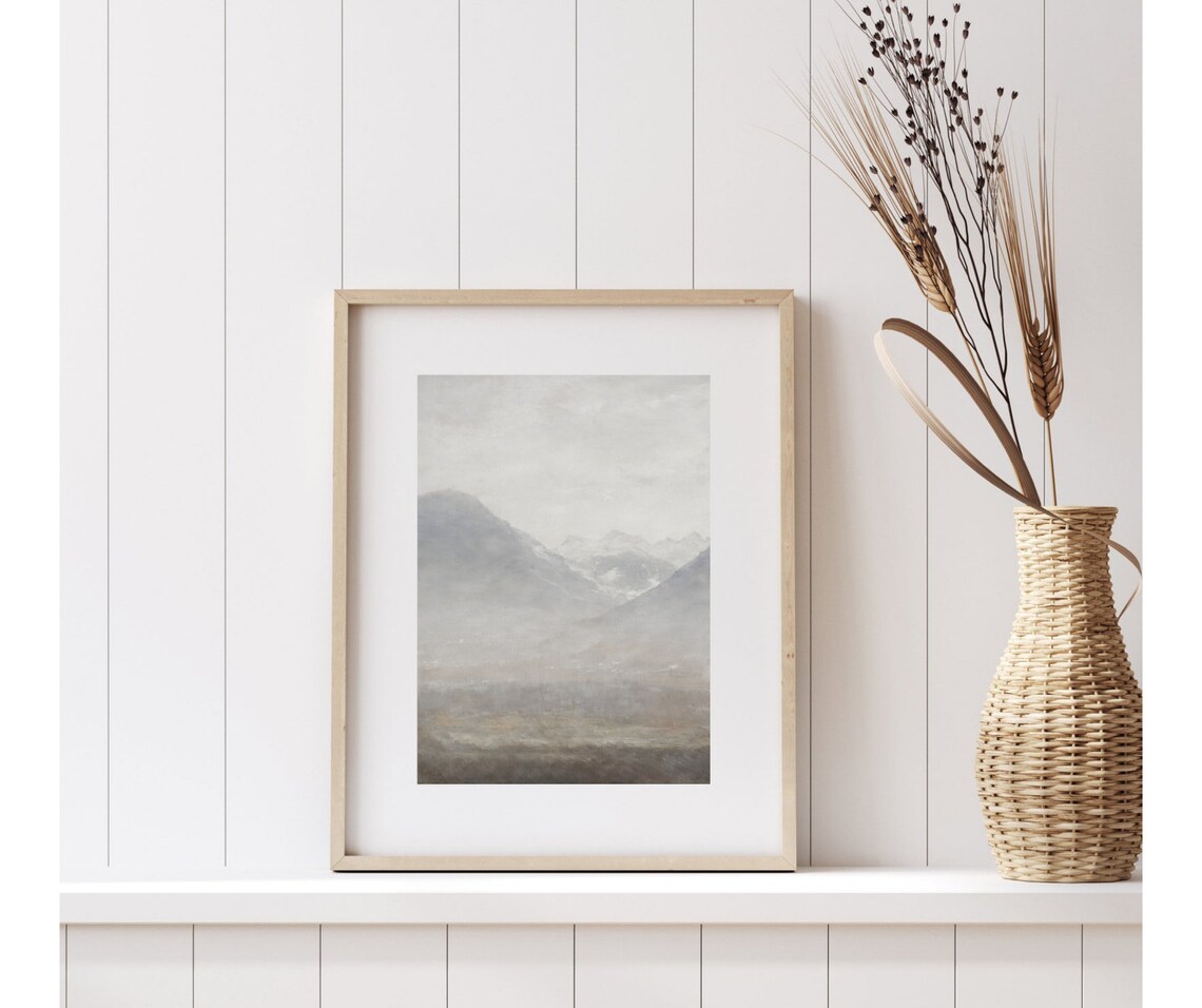 Hazy Mountain Valley Vintage Neutral Landscape Art Print - Image 2