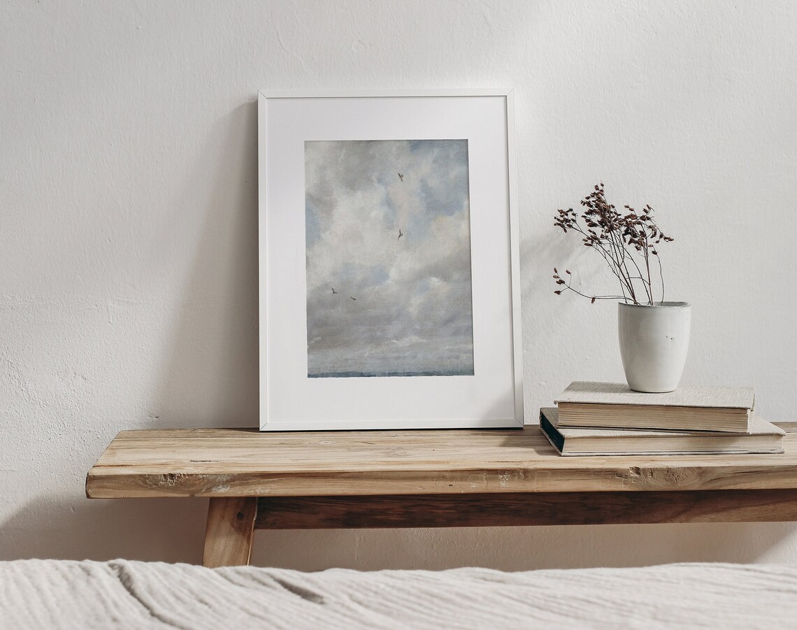 Vintage Sky Study with Flying Birds, Nursery Decor - Image 3