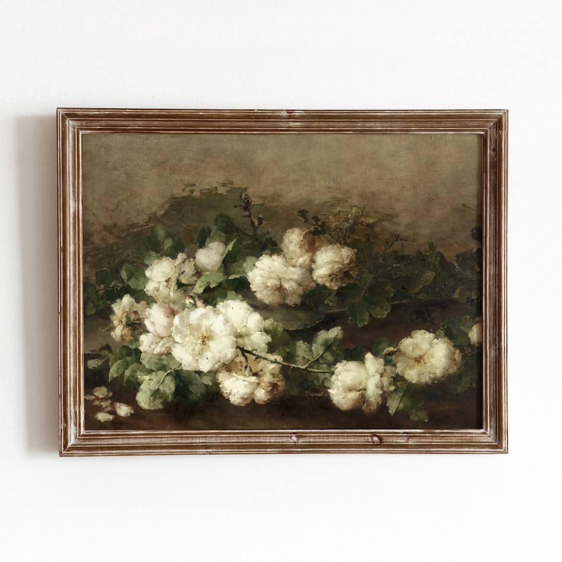 White Floral Still Life Vintage Rose Art Print