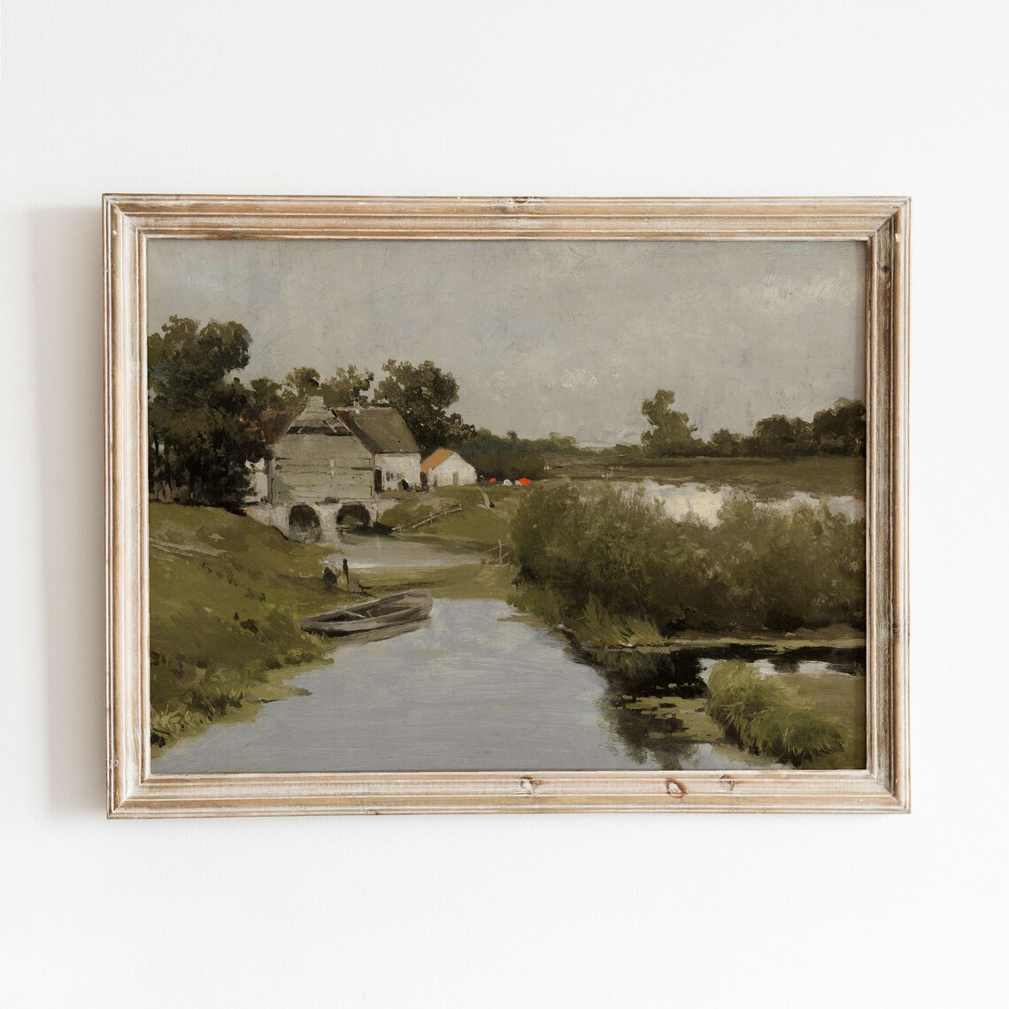 River House Vintage Rural Landscape Painting Art Print