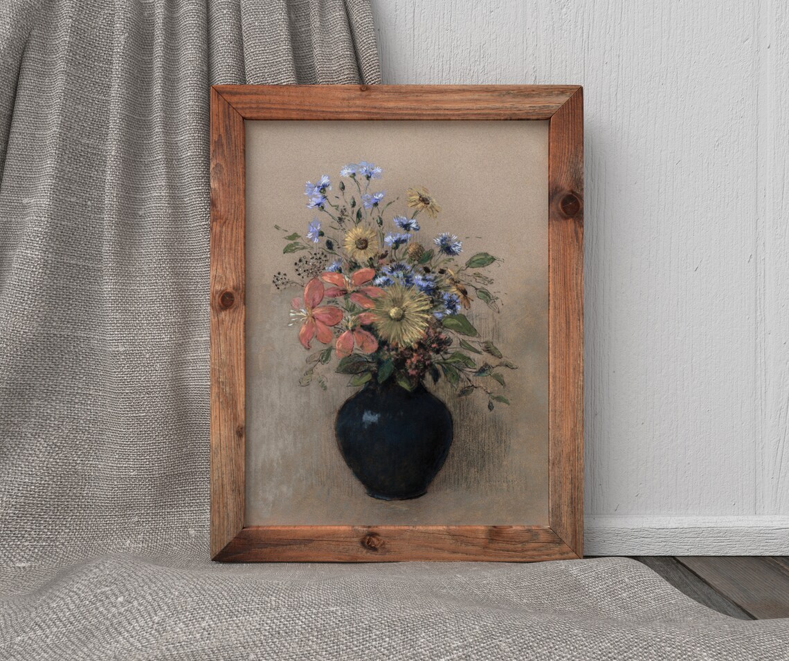 Wildflowers Vintage Floral Vase Art Print, Neutral Decor - Image 4