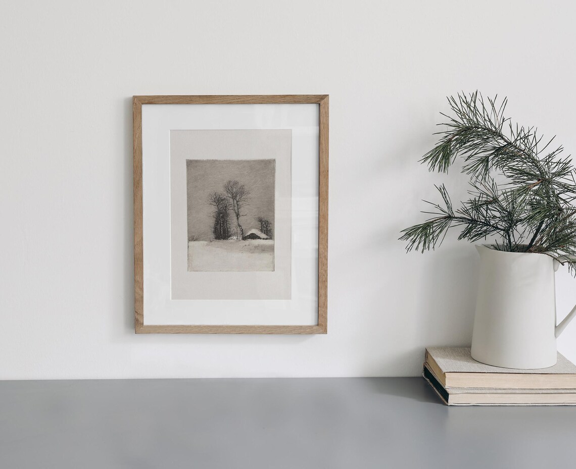 Winter Etching Vintage Black And White Art Print - Image 2
