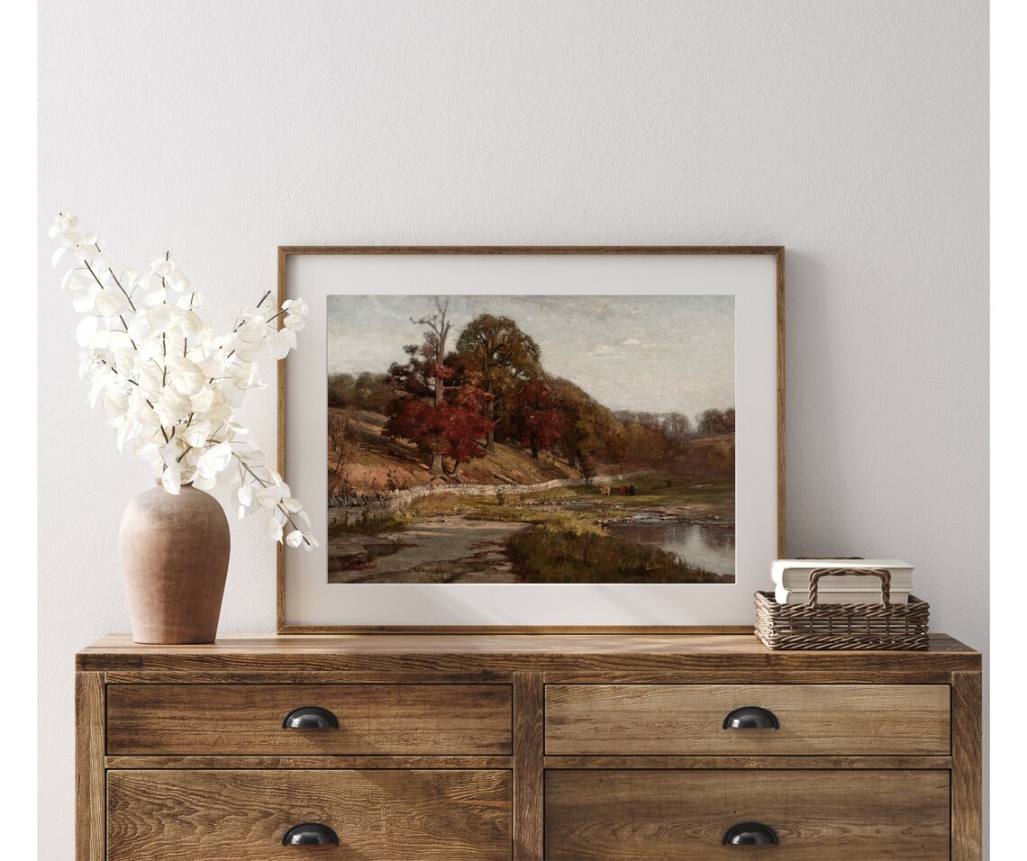 Autumn Landscape With Cows Vintage Art Print - Image 3