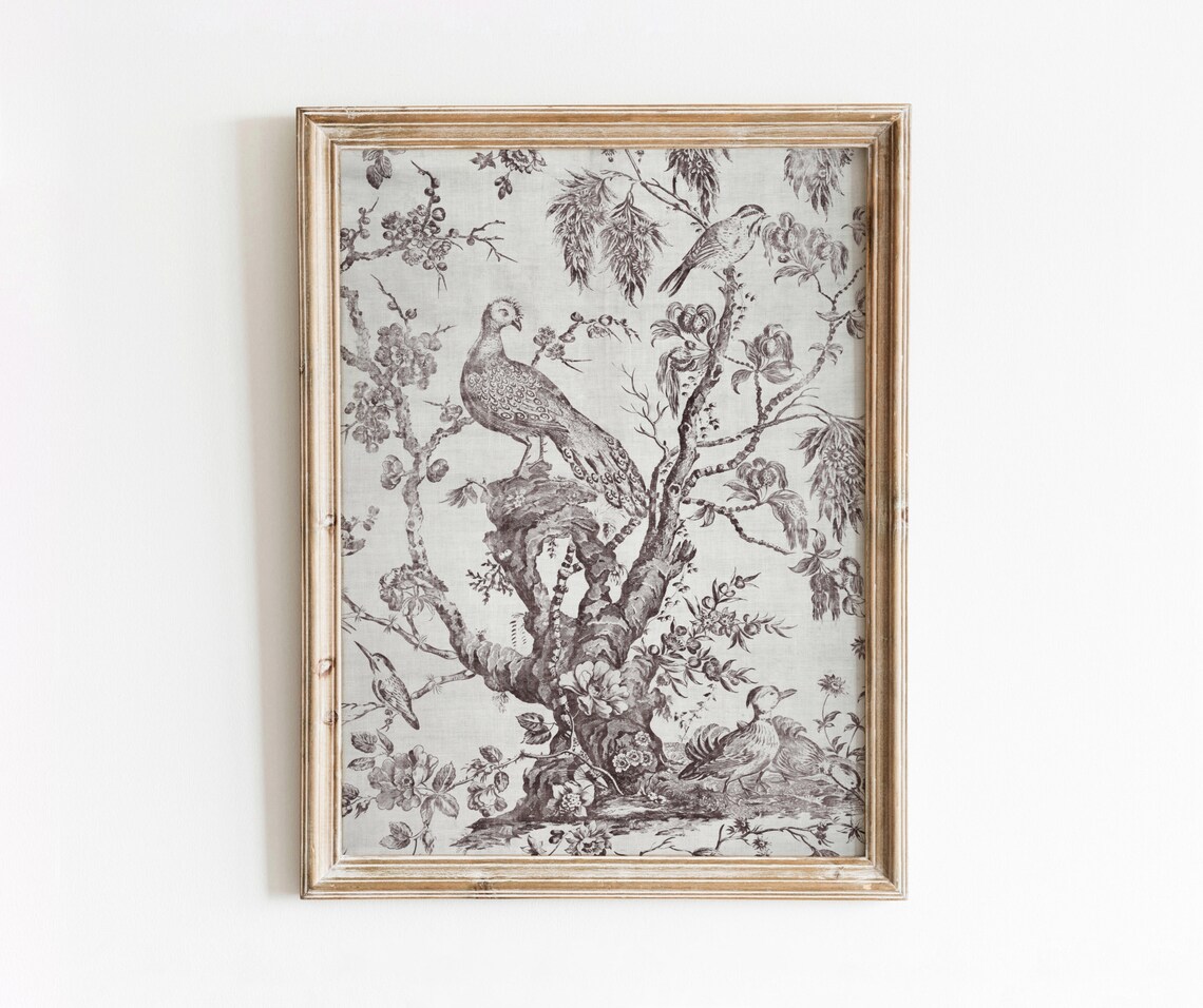 Bird Textile Vintage Art Print, Peacock Pheasant