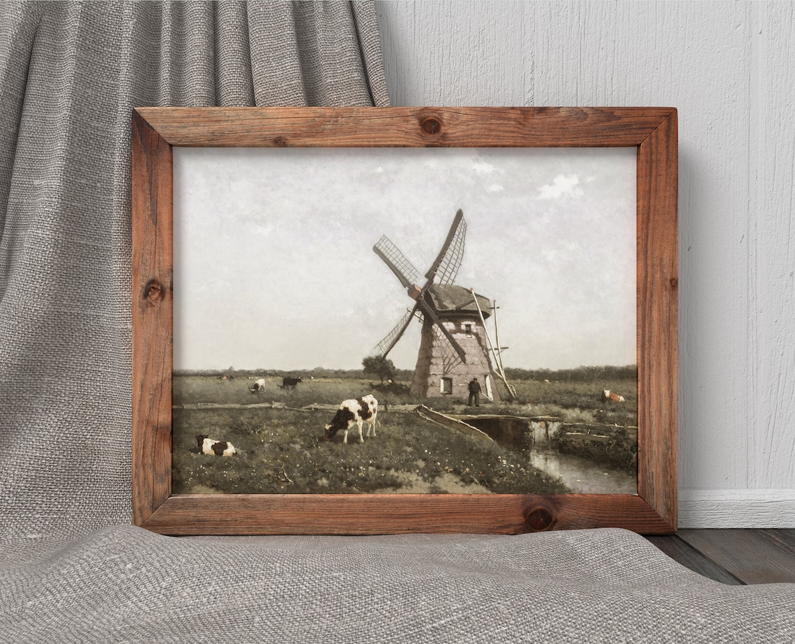 Windmill Cows Vintage Dutch Landscape Art Print - Image 4