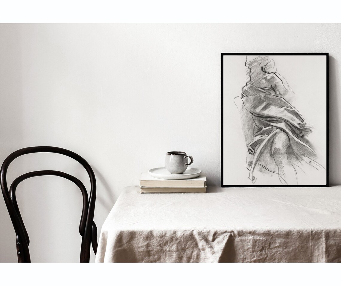 Draped Figure Sketch Vintage Woman Art Print - Image 3