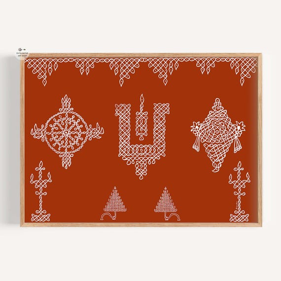 Shanku Chakra Kolam Rangoli Wall Art Vishnu Inspired South Heritage Festival Decor Desi Spiritual