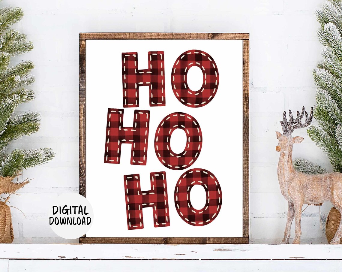 Ho Ho Ho Red Buffalo Plaid Letters Farmhouse Christmas Poster