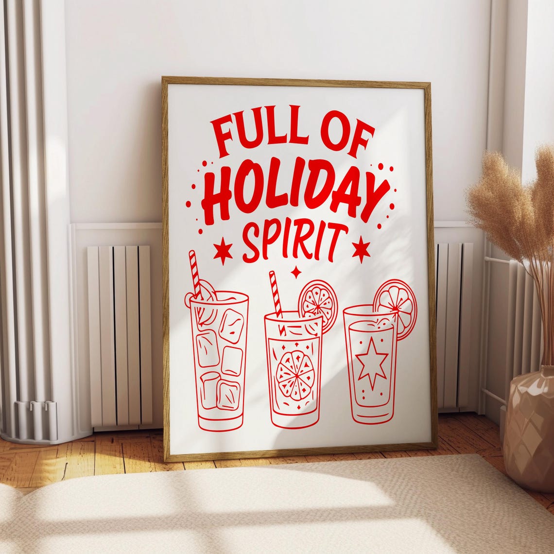 Full Of Holiday Spirit Cocktail Poster Christmas Bar Cart Wall Decor