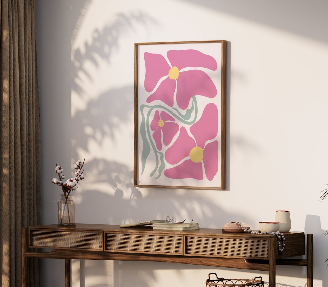 Pink Flower Abstract Artwork Modern Botanical Wall Decor Poster - Image 2