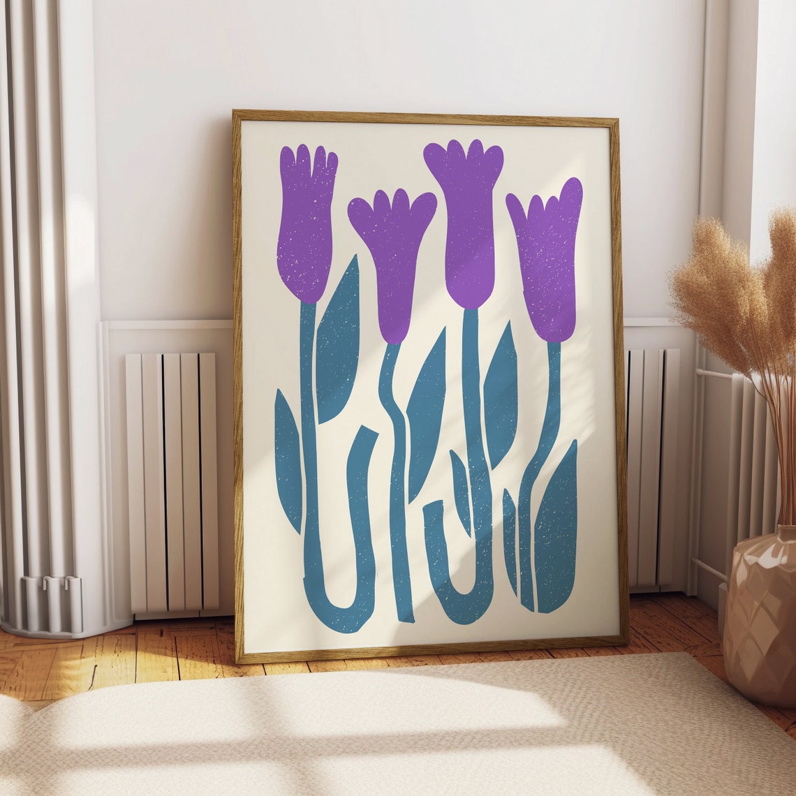 Purple Tulip Botanical Art Modern Minimalist Floral Wall Decor Poster