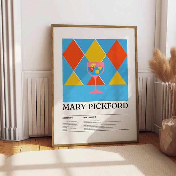 Mary Pickford Cocktail Recipe Art Retro Bar Kitchen Wall Decor Poster