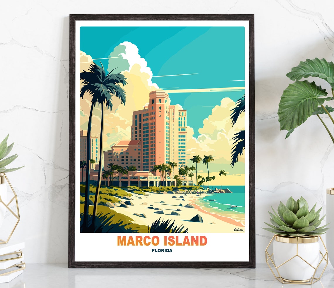 Marco Island Beachfront Resort Day Scene Florida Travel Poster