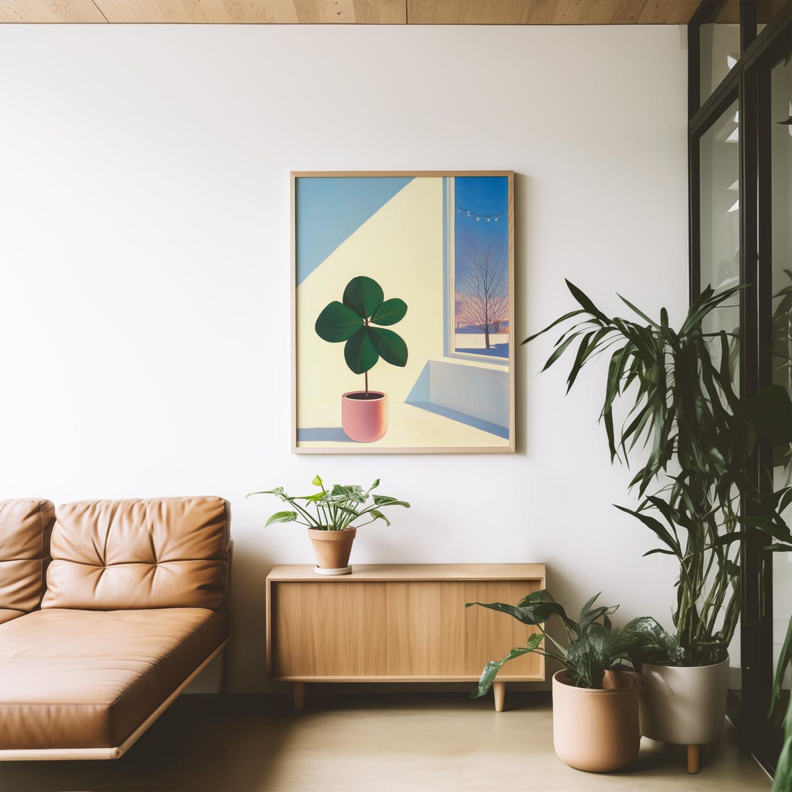 Potted Clover Plant Sunny Window Minimalist Botanical Poster - Image 3